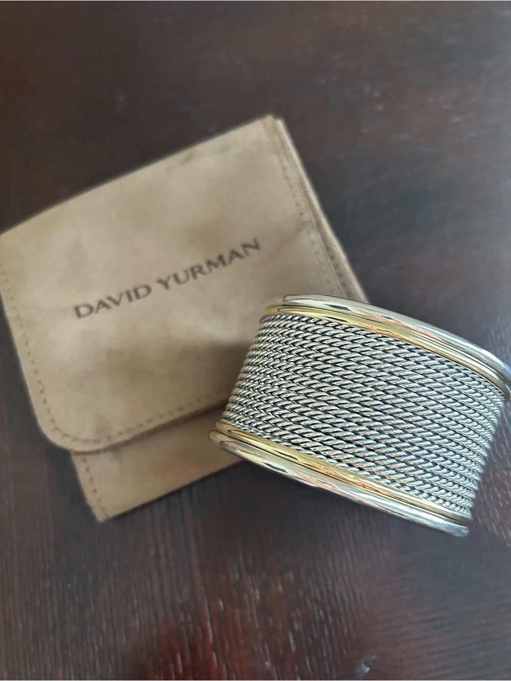 David Yurman Wheaton Wide Cable Cuff Bracelet in Silver and Gold